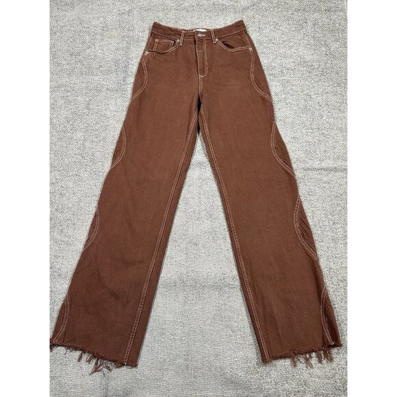Zara Jeans Womens 4 28x33 Brown Wide Leg High Rise Raw Hem Boho - Picture 1 of 9